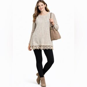 ♨️ Sioni Sparkle Knit Open Button Back Lace Hem Lined Sweater Top Medium 💛